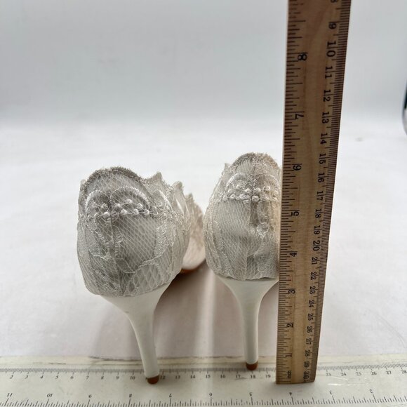 XYD White Mesh Elegant Stiletto Heels for Wedding Bridal Pointed Toe Pumps - Picture 4 of 7